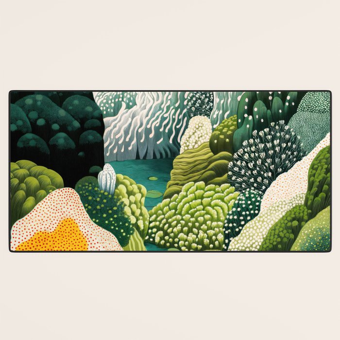 Japanese Painting Maximalist Art Outdoor Poster Sage Green Polkadot Pattern Botanical Wall Art Desk Mat Gallery Image 3