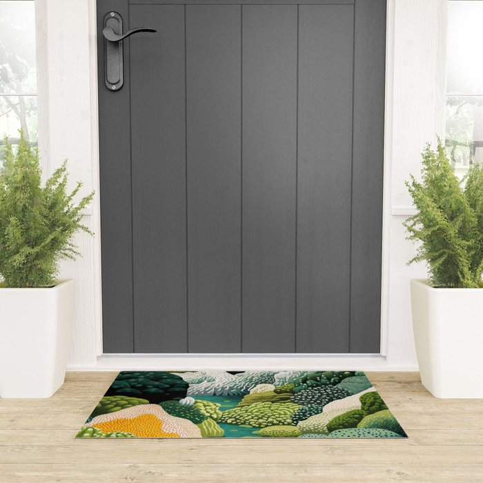 Japanese Painting Maximalist Art Outdoor Poster Sage Green Polkadot Pattern Botanical Wall Art Welcome Mat Gallery Image 3