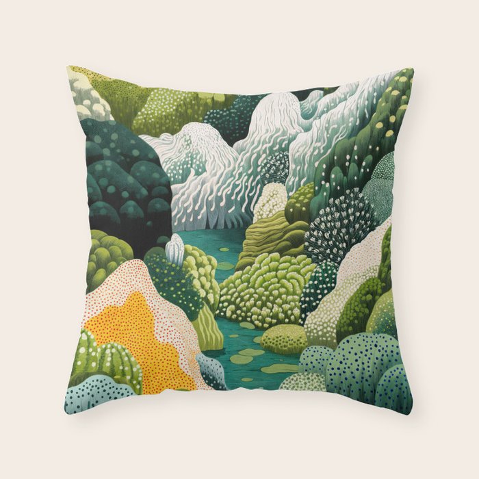 Japanese Painting Maximalist Art Outdoor Poster Sage Green Polkadot Pattern Botanical Wall Art Throw Pillow Gallery Image 6