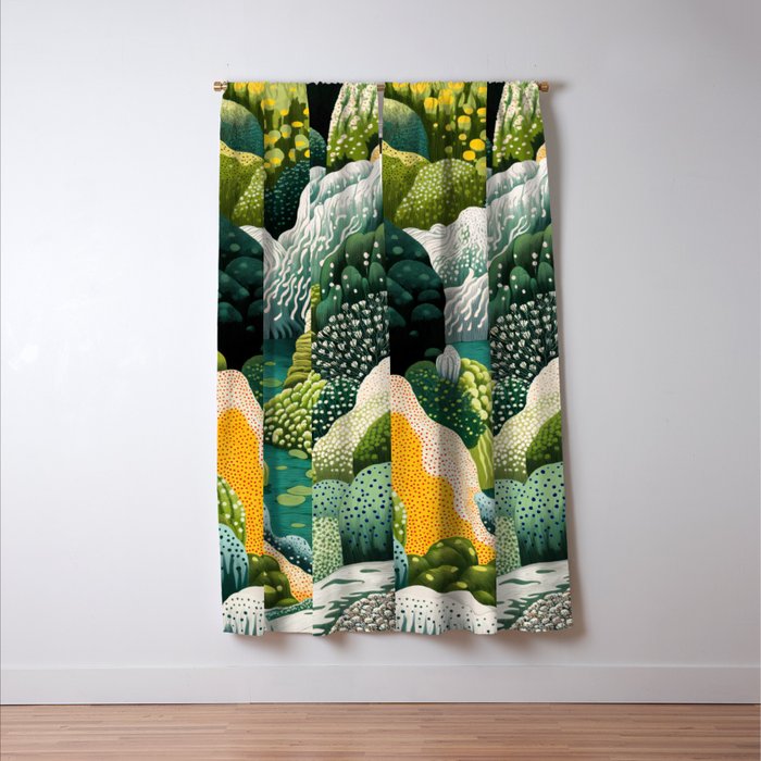Japanese Painting Maximalist Art Outdoor Poster Sage Green Polkadot Pattern Botanical Wall Art Window Curtain Gallery Image 3