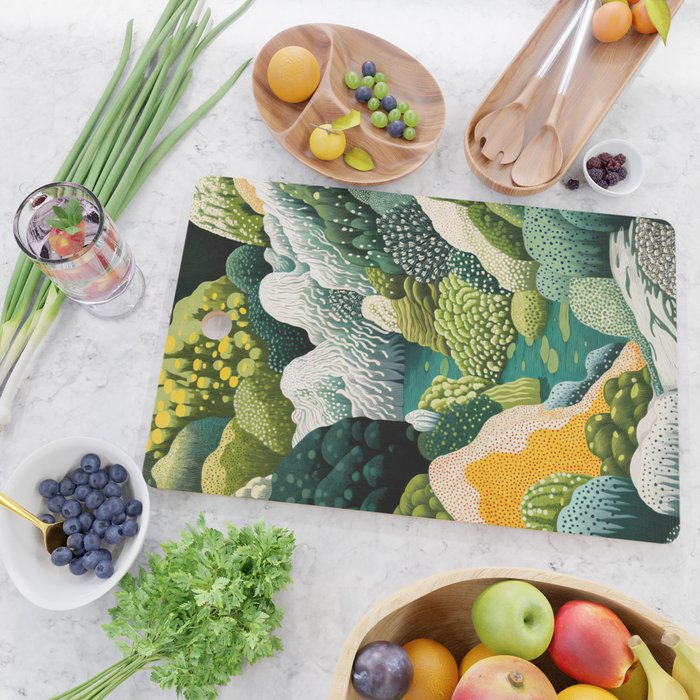 Japanese Painting Maximalist Art Outdoor Poster Sage Green Polkadot Pattern Botanical Wall Art Cutting Board Gallery Image 2