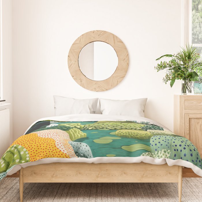 Japanese Painting Maximalist Art Outdoor Poster Sage Green Polkadot Pattern Botanical Wall Art Duvet Cover Gallery Image 3