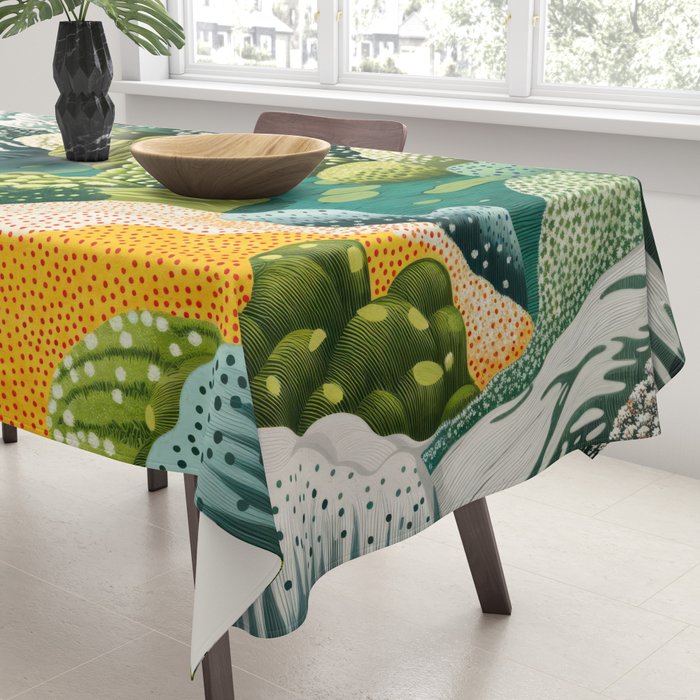 Japanese Painting Maximalist Art Outdoor Poster Sage Green Polkadot Pattern Botanical Wall Art Tablecloth Gallery Image 3