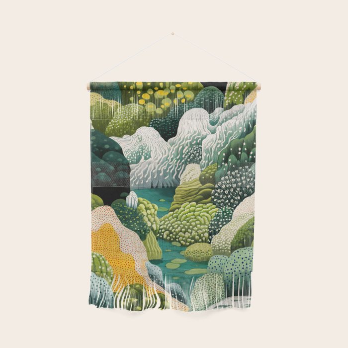 Japanese Painting Maximalist Art Outdoor Poster Sage Green Polkadot Pattern Botanical Wall Art Wall Hanging Gallery Image 1