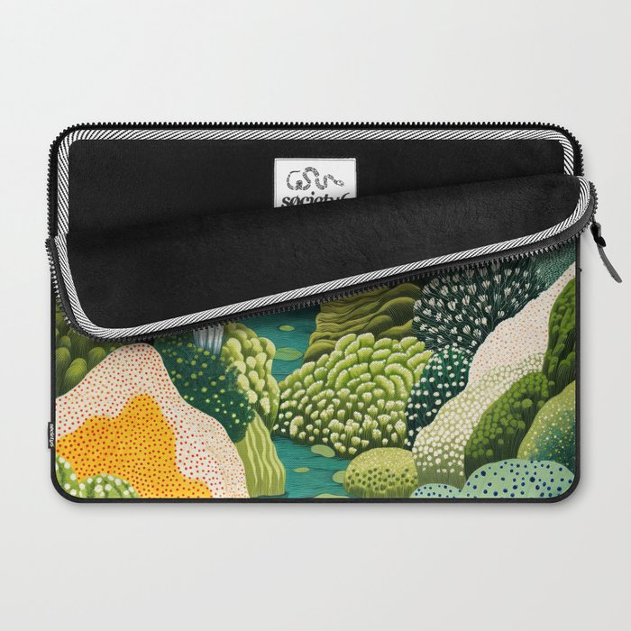 Japanese Painting Maximalist Art Outdoor Poster Sage Green Polkadot Pattern Botanical Wall Art Laptop Sleeve Gallery Image 2
