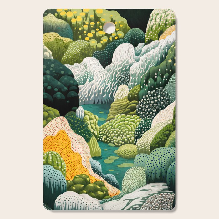 Japanese Painting Maximalist Art Outdoor Poster Sage Green Polkadot Pattern Botanical Wall Art Cutting Board Gallery Image 1