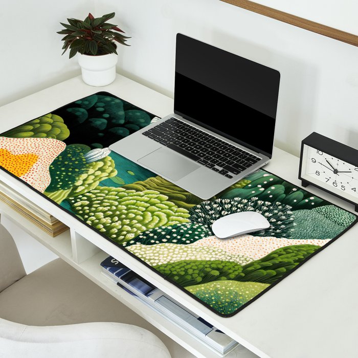 Japanese Painting Maximalist Art Outdoor Poster Sage Green Polkadot Pattern Botanical Wall Art Desk Mat Gallery Image 2
