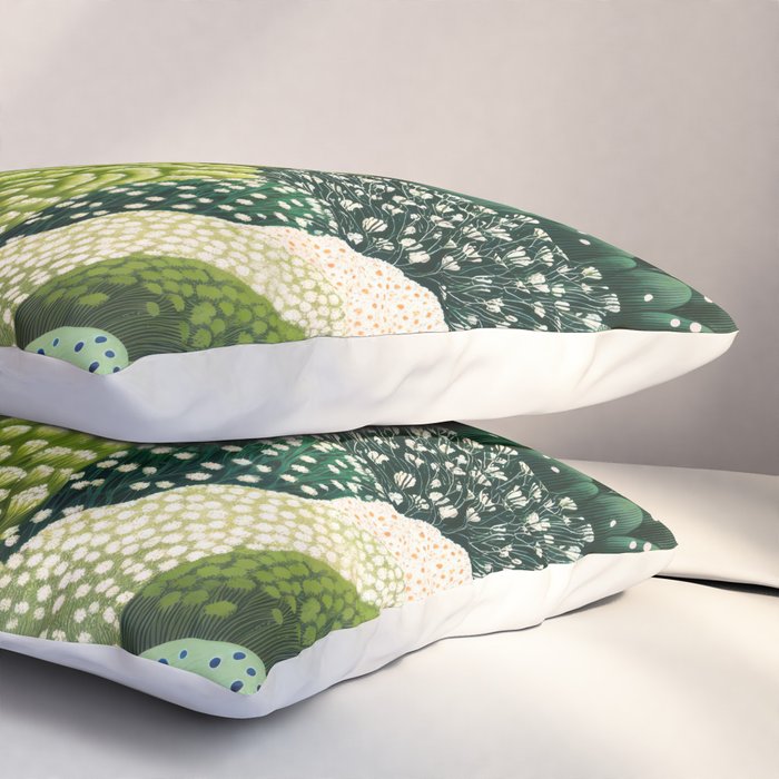 Japanese Painting Maximalist Art Outdoor Poster Sage Green Polkadot Pattern Botanical Wall Art Pillow Sham Gallery Image 3