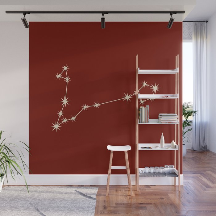 Pisces Zodiac Star Constellation Line Art Ruby Red Wall Mural Gallery Image 1