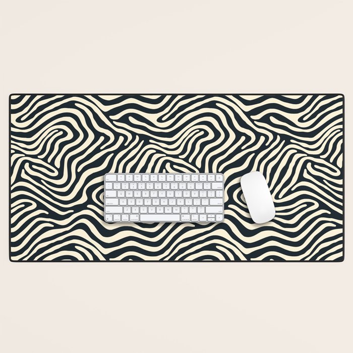 Abstract black and white stripe line pattern Desk Mat Gallery Image 1
