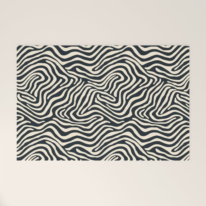 Abstract black and white stripe line pattern Welcome Mat Gallery Image 1