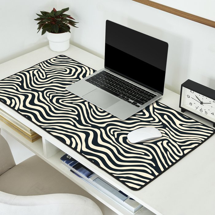 Abstract black and white stripe line pattern Desk Mat Gallery Image 2
