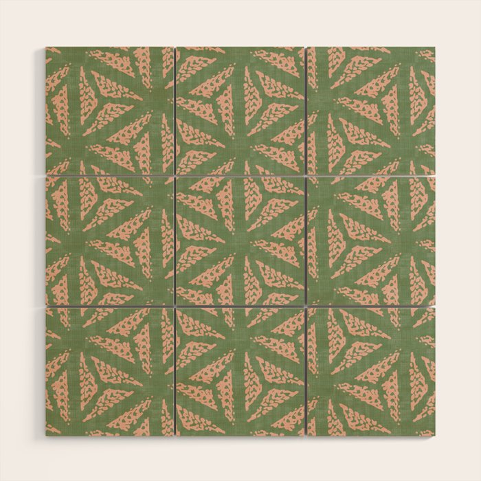 Threaded Geometric Green Peach Wood Wall Art Gallery Image 1