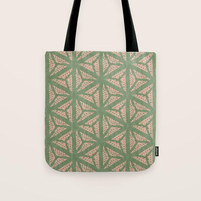 Threaded Geometric Green Peach Tote Bag Gallery Image 1