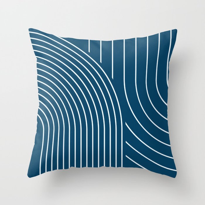 Geometric Lines in night Blue 16 (Rainbow Abstract) Throw Pillow Gallery Image 1