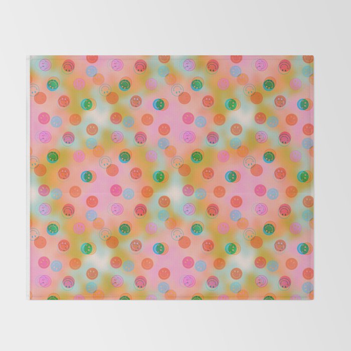 Tie Dye Smiley Face Stamp Print Throw Blanket Gallery Image 2