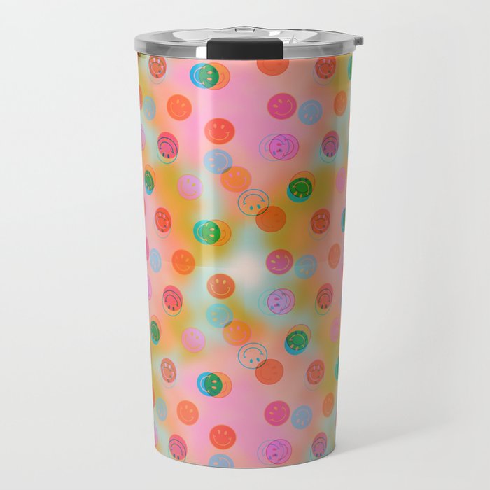 Tie Dye Smiley Face Stamp Print Travel Mug Gallery Image 1