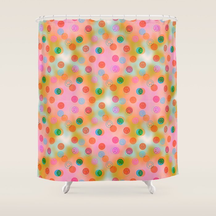 Tie Dye Smiley Face Stamp Print Shower Curtain Gallery Image 1