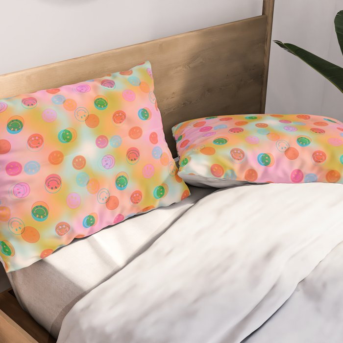 Tie Dye Smiley Face Stamp Print Pillow Sham Gallery Image 2