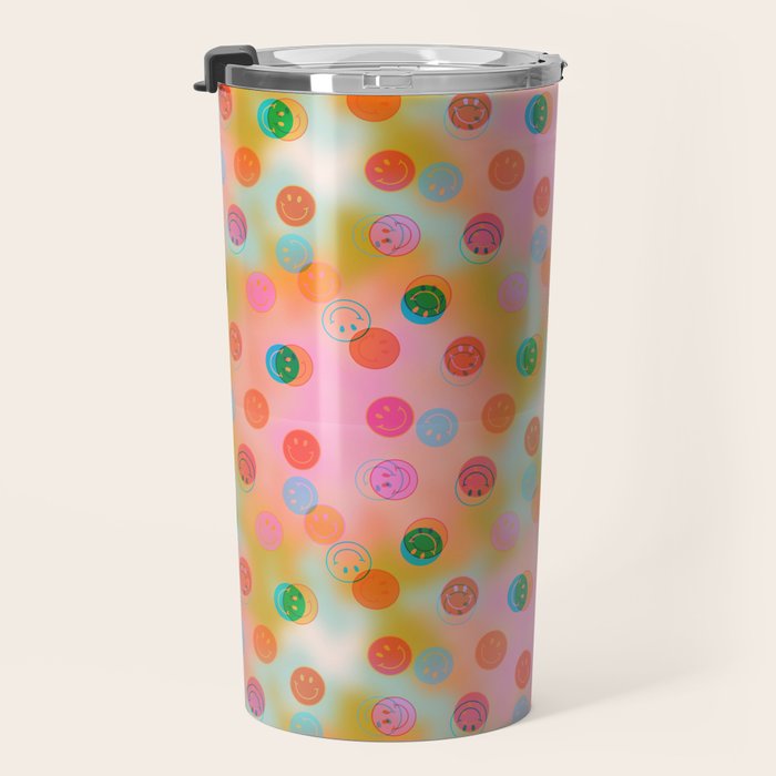 Tie Dye Smiley Face Stamp Print Travel Mug Gallery Image 3