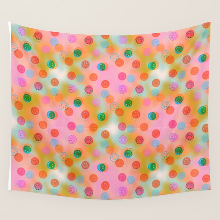Tie Dye Smiley Face Stamp Print Wall Tapestry Gallery Image 1