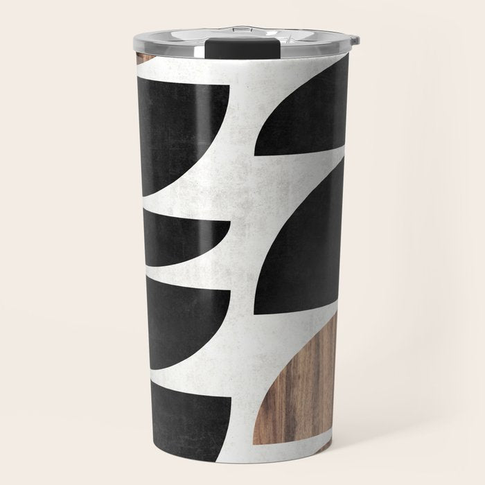 Mid-Century Modern Pattern No.7 - Concrete and Wood Travel Mug Gallery Image 1
