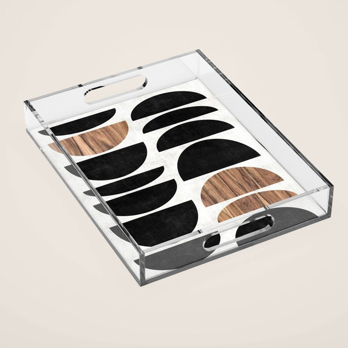 Mid-Century Modern Pattern No.7 - Concrete and Wood Acrylic Tray Gallery Image 1