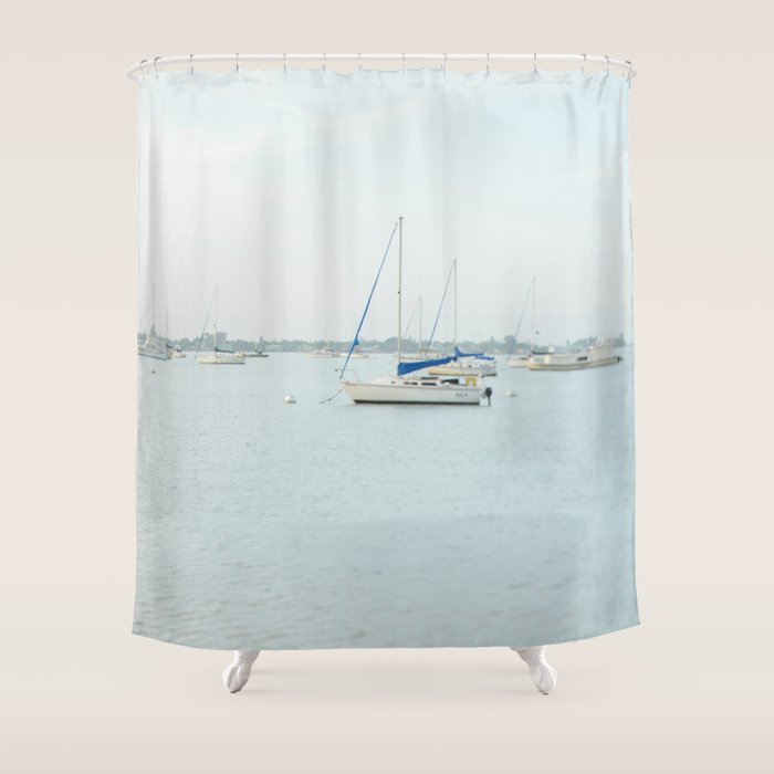 Sailboat Seascape - Modern Coastal Decor Shower Curtain Gallery Image 1
