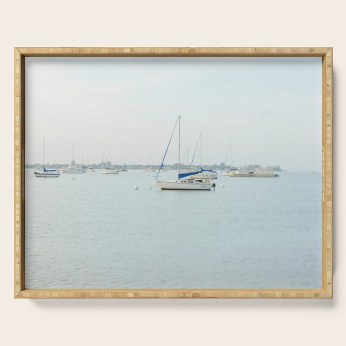 Sailboat Seascape - Modern Coastal Decor Serving Tray Gallery Image 1