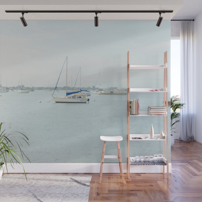 Sailboat Seascape - Modern Coastal Decor Wall Mural Gallery Image 1