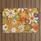 70's Retro Flowers Print Outdoor Rug Gallery Image 1