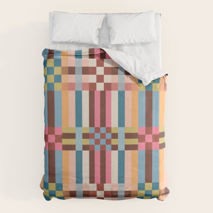 Woven Checks and Stripes Multicolored Duvet Cover Gallery Image 1