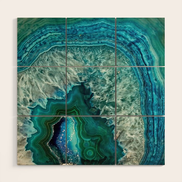 Aqua turquoise agate mineral gem stone Wood Wall Art Gallery Image 1