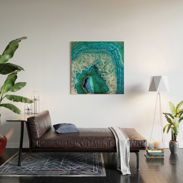 Aqua turquoise agate mineral gem stone Wood Wall Art Gallery Image 2