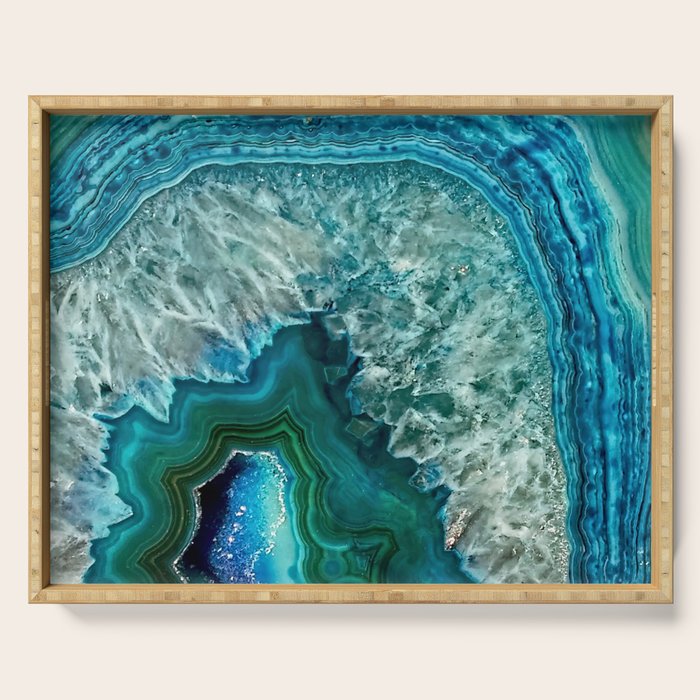 Aqua turquoise agate mineral gem stone Serving Tray Gallery Image 1