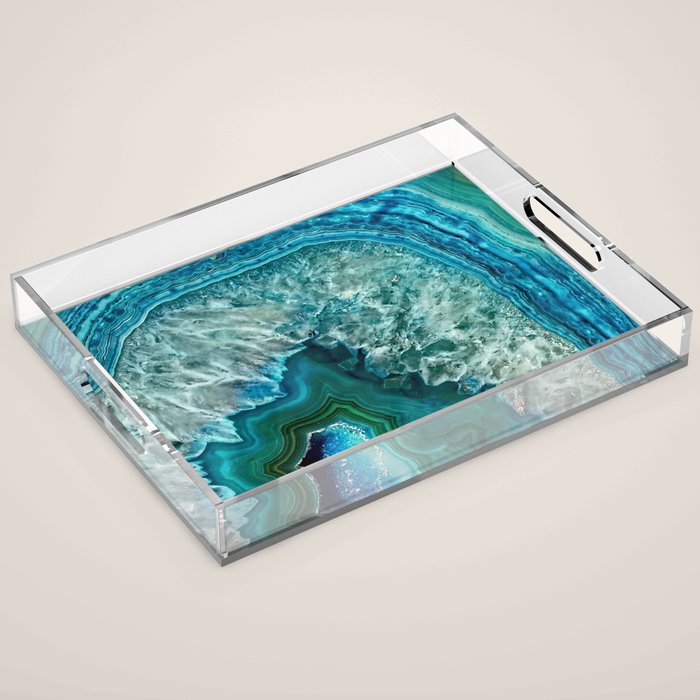 Aqua turquoise agate mineral gem stone Acrylic Tray Gallery Image 1