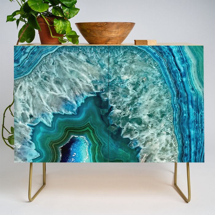 Aqua turquoise agate mineral gem stone Credenza Gallery Image 1