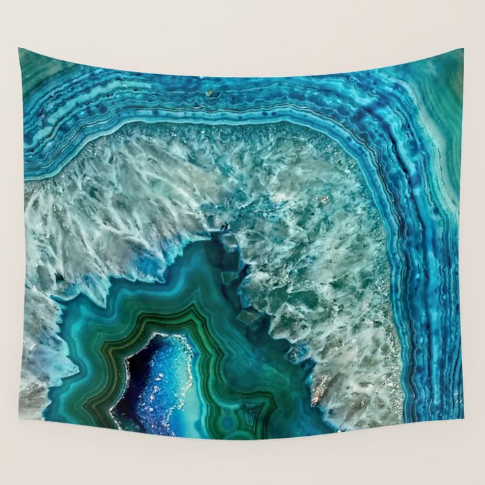 Aqua turquoise agate mineral gem stone Wall Tapestry Gallery Image 4