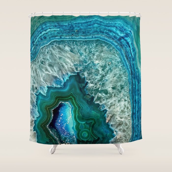 Aqua turquoise agate mineral gem stone Shower Curtain Gallery Image 1