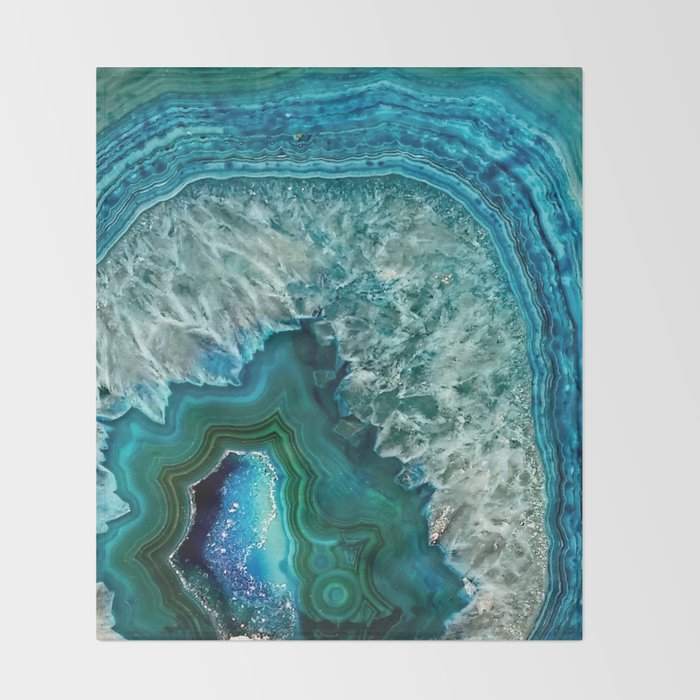 Aqua turquoise agate mineral gem stone Throw Blanket Gallery Image 2