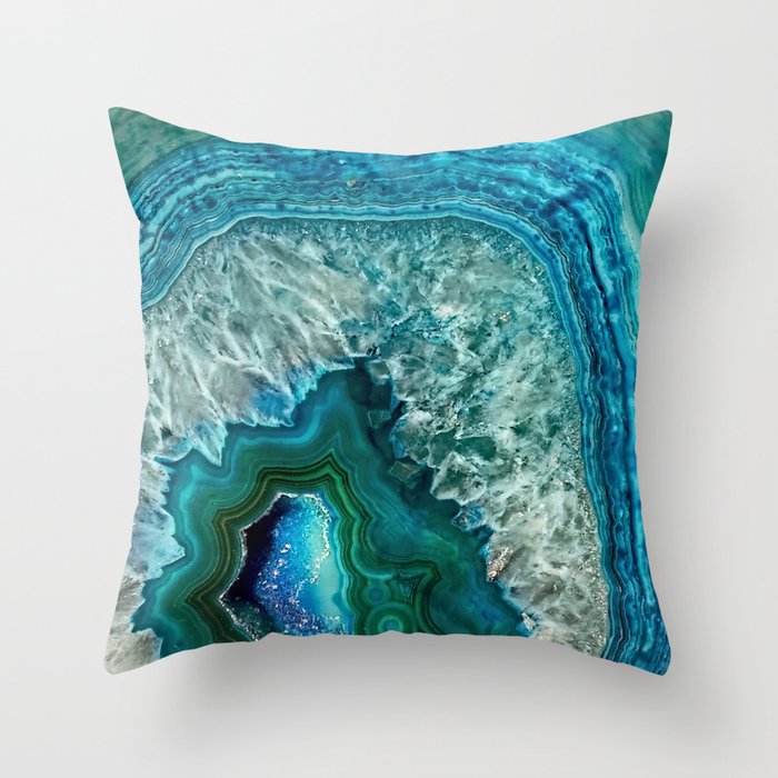 Aqua turquoise agate mineral gem stone Throw Pillow Gallery Image 1