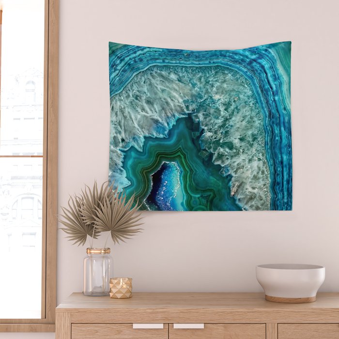 Aqua turquoise agate mineral gem stone Wall Tapestry Gallery Image 2