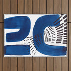 Abstract Expressionism Mid Century Modern Acrylic Painting Minimalist Art Navy Blue Black Line Patte Outdoor Rug Gallery Image 1
