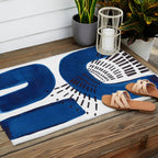 Abstract Expressionism Mid Century Modern Acrylic Painting Minimalist Art Navy Blue Black Line Patte Outdoor Rug Gallery Image 2