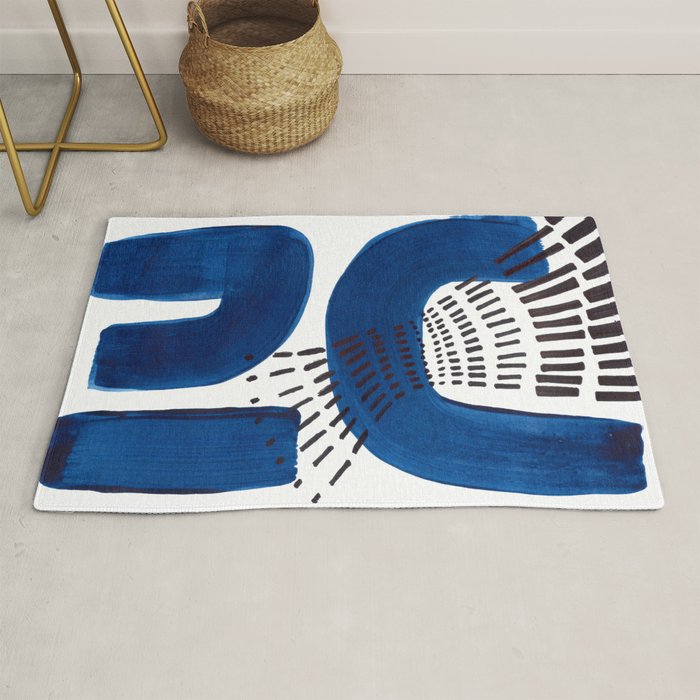 Abstract Expressionism Mid Century Modern Acrylic Painting Minimalist Art Navy Blue Black Line Patte Rug Gallery Image 1