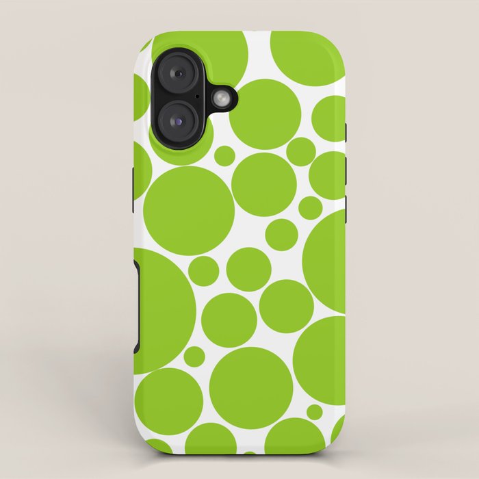 Bubbly Mod Dots Pattern Lime Green and White iPhone Case Gallery Image 1