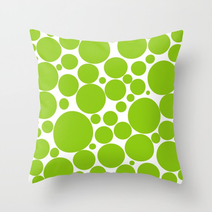 Bubbly Mod Dots Pattern Lime Green and White Throw Pillow Gallery Image 6