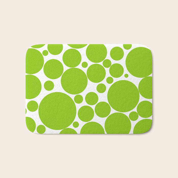 Bubbly Mod Dots Pattern Lime Green and White Bath Mat Gallery Image 1