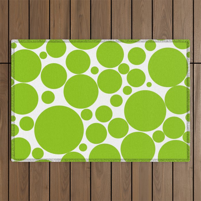 Bubbly Mod Dots Pattern Lime Green and White Outdoor Rug Gallery Image 1