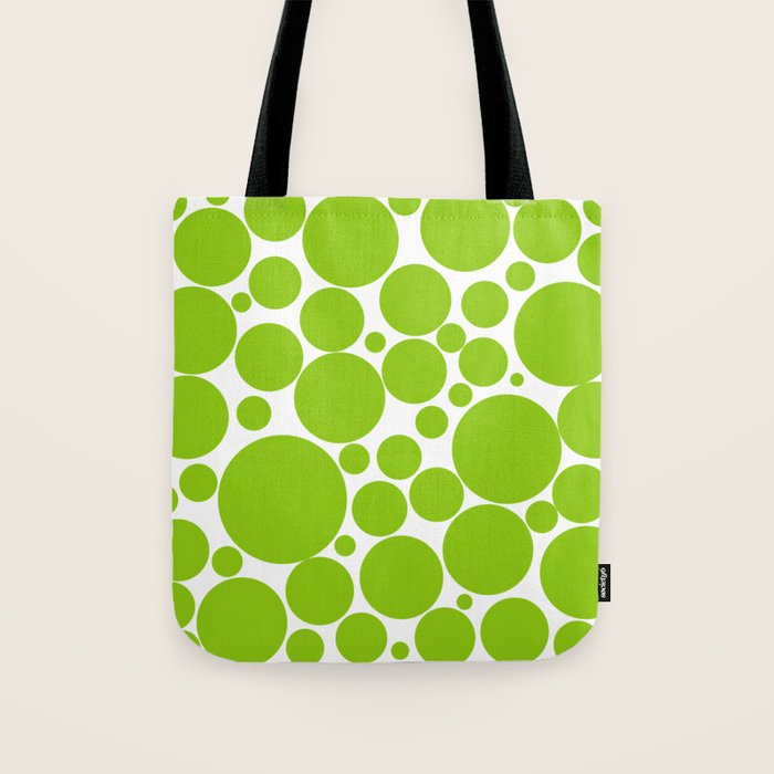 Bubbly Mod Dots Pattern Lime Green and White Tote Bag Gallery Image 1